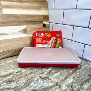 Tupperware Hot Dog Bacon Deli Keeper in Paprika #1292-3 with Sheer Lid #1293-3